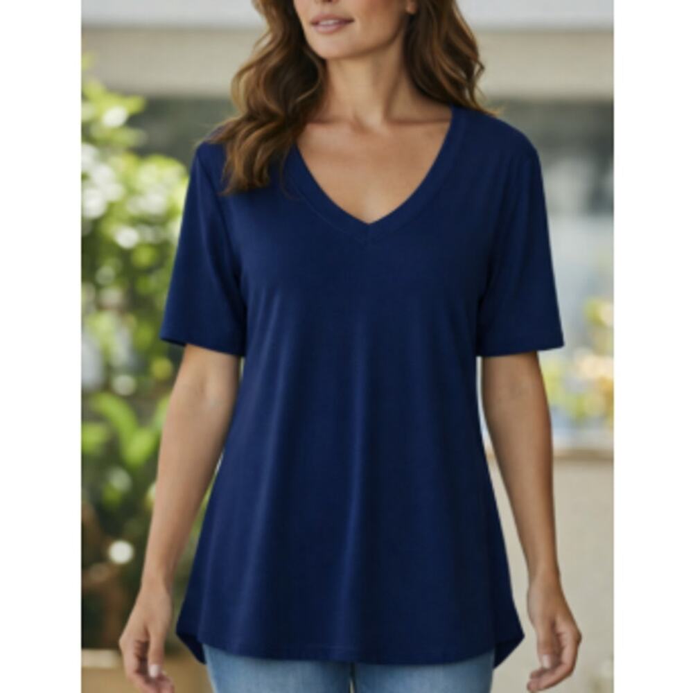 Anthropologie UNIVERSAL STANDARD Women's Navy Penia Easy Tee Size 4XS SMALL - Picture 1 of 7